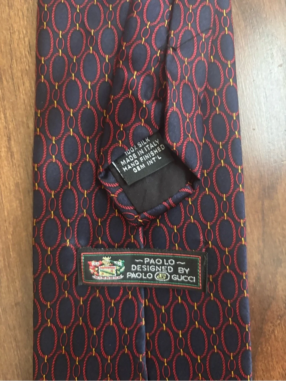 Gucci Navy and Burgundy Geometric Oval Silk Tie